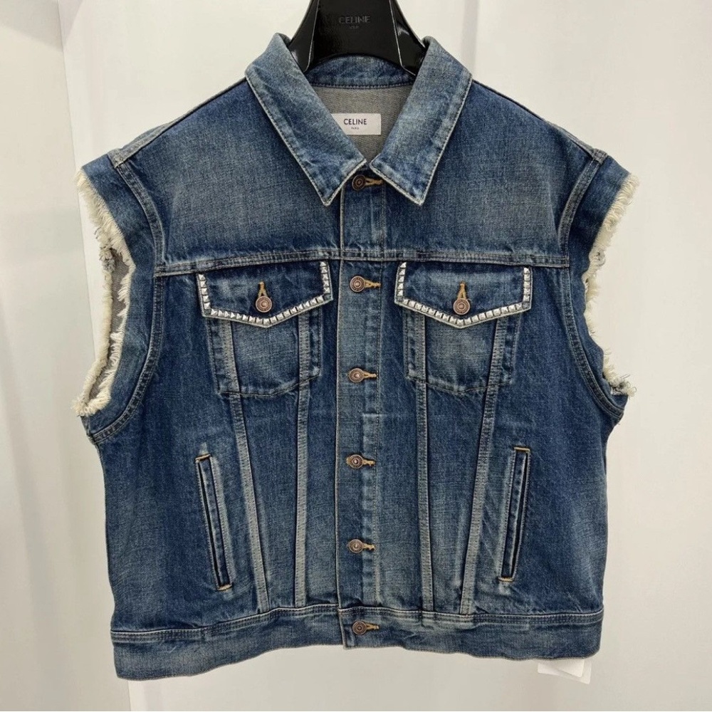 SOLD CELINE Denim Vest “Please Dream of Me” studs